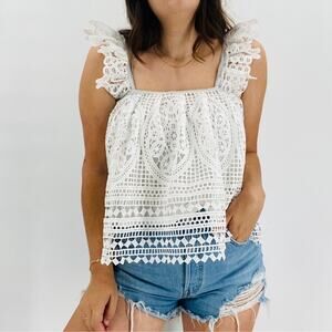 Anthropologie Eri+Ali Womens S White Ruffle Lace Tank Blouse